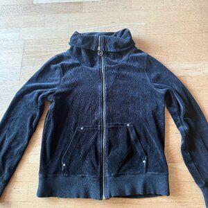 MK Michael Kors Womens Black Velour Full Zip Long Sleeve SWEATSHIRT TOP S